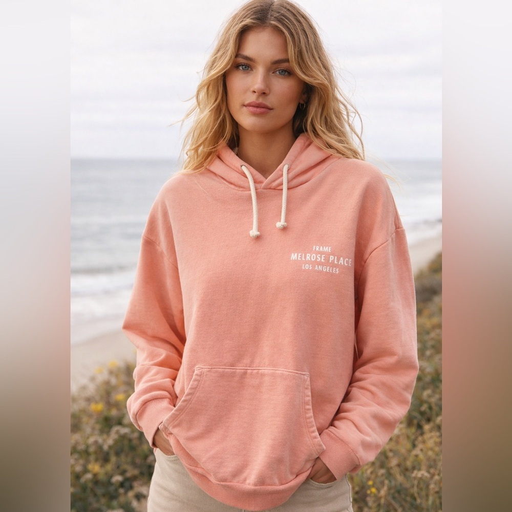 Frame Denim Melrose Place Hoodie Peach Pink Pullover Size Large